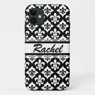 Black White Fleur De Lis Pattern iPhone 11 Hoesje