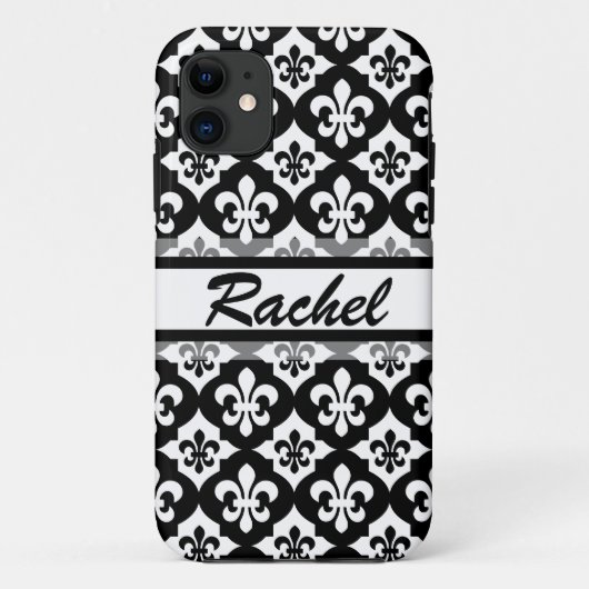 Black White Fleur De Lis Pattern Case-Mate iPhone Case (Achterkant)