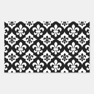 Black White Fleur De Lis Pattern Rechthoekige Sticker