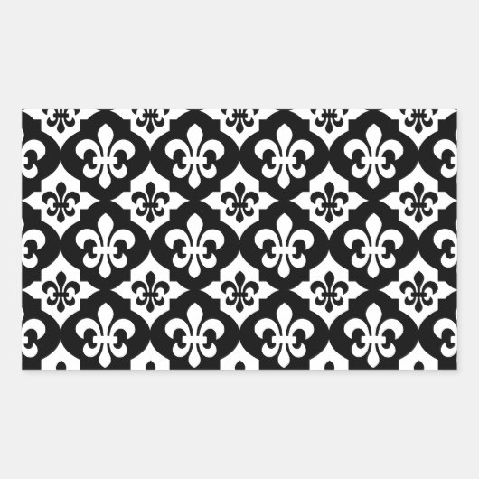 Black White Fleur De Lis Pattern Rechthoekige Sticker (Voorkant)