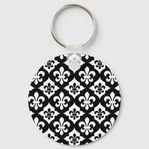 Black White Fleur De Lis Pattern Sleutelhanger