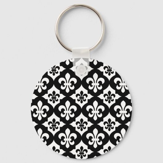 Black White Fleur De Lis Pattern Sleutelhanger (Voorkant)