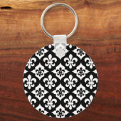 Black White Fleur De Lis Pattern Sleutelhanger (Voorkant)