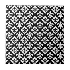 Black White Fleur De Lis Pattern Tegeltje
