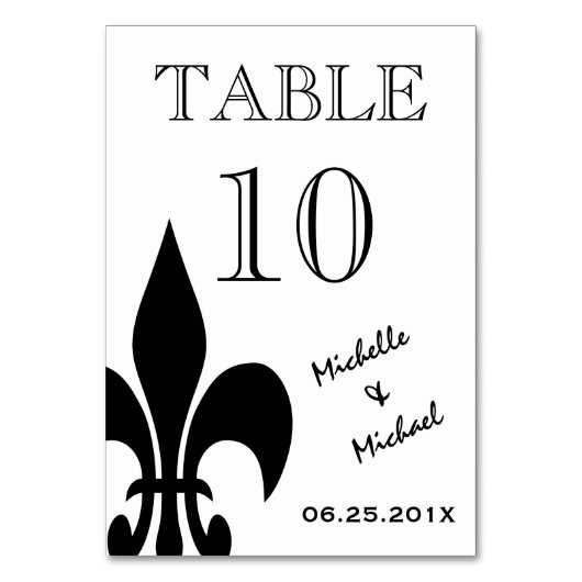 Black White Fleur de Lis Table Number Card Kaart (Voorkant)