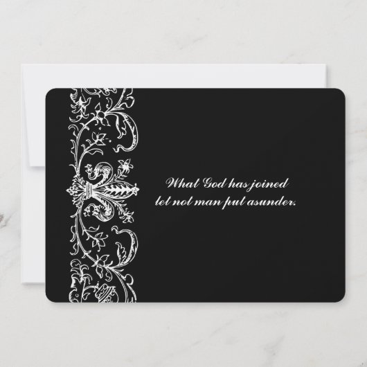 Black White Fleur katholieke bruiloft Uitnodiging (Achterkant)