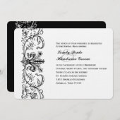 Black White Fleur katholieke bruiloft Uitnodiging (Voorkant / Achterkant)