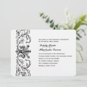 Black White Fleur katholieke bruiloft Uitnodiging (Staand voorkant)