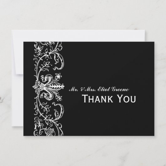 Black White Fleur Speciaal bedankt Opmerking Notitiekaartje (Achterkant)