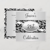 Black & White Floral 21e verjaardag Kaart (Voorkant / Achterkant)