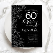 Black White Floral 60th Birthday Kaart