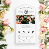 Black White Floral Ampersand Photo Wedding All In One Uitnodiging