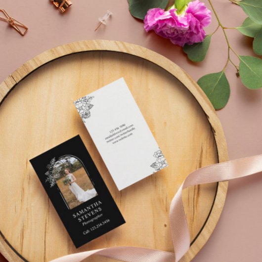 Black White Floral Arch Hand Drawn fotograaf Visitekaartje