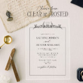 Black White Floral Border Monogram Weddenschap Acryl Uitnodigingen