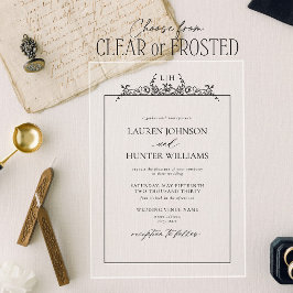 Black White Floral Border Monogram Weddenschap Acryl Uitnodigingen