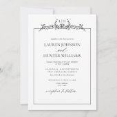 Black White Floral Border Monogram Weddenschap Kaart (Voorkant)