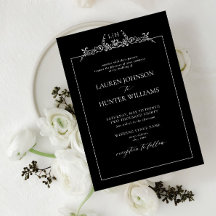 Black White Floral Border Monogram Weddenschap