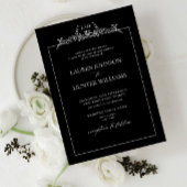 Black White Floral Border Monogram Weddenschap Kaart