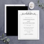 Black White Floral Border Monogram Weddenschap Kaart