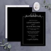 Black White Floral Border Monogram Weddenschap Kaart