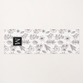 Black White Floral Botanical Monogram Yogamat (Achterkant (horizontaal))