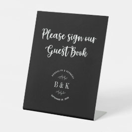Black White Floral Botanical Wedding Guest Book Reclamebord Met Voetstuk