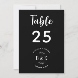 Black White Floral Botanical Wedtable Number