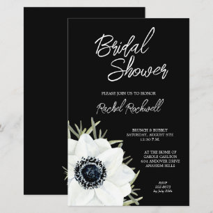 Black White Floral Bridal Shower-uitnodigingen