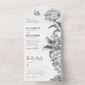 Black White Floral bruiloft in één uitnodiging (Binnen)