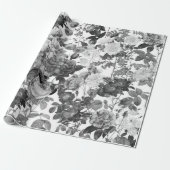 Black White  Floral Cadeaupapier (Uitgerold)