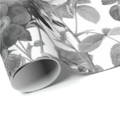 Black White  Floral Cadeaupapier (Rol Hoek)