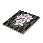  Black White Floral Ceramic Tile Tegeltje (Zijkant)