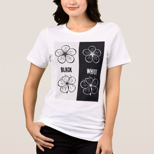 Black White Floral Contrast Art | Minimalist Tri-Blend Shirt (Voorkant)