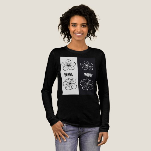 Black White Floral Contrast Art Tri-Blend Shirt (Voorkant)