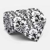 Black White Floral Damask Stropdas (Opgerold)