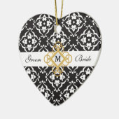 Black & White Floral Damask Wedding Keepslag Keramisch Ornament (Links)