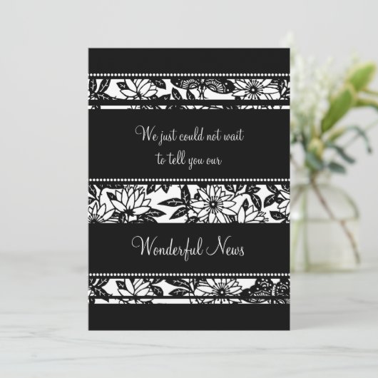Black White Floral Elopement-aanroepkaarten Aankondiging (Staand voorkant)