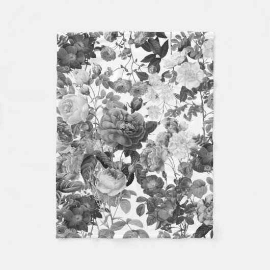 Black White Floral Fleece Deken (Voorkant)