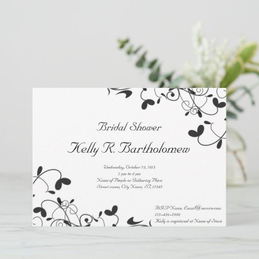 Black White Floral Flourish Vrijgezellenfeest Kaart (Staand voorkant)