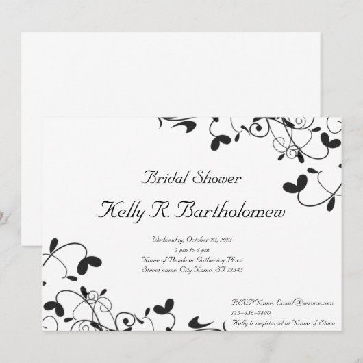 Black White Floral Flourish Vrijgezellenfeest Kaart (Voorkant / Achterkant)