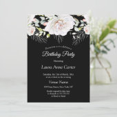 Black White Floral Foto Birthday Party Kaart (Staand voorkant)