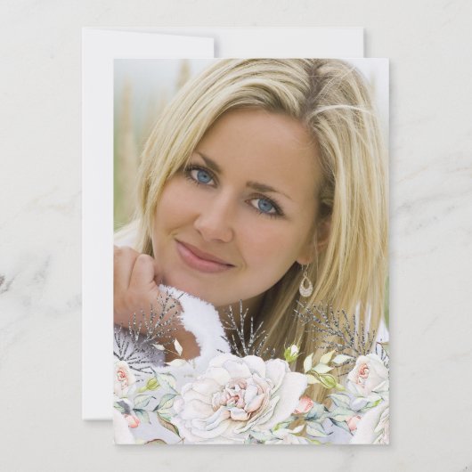 Black White Floral Foto Birthday Party Kaart (Achterkant)