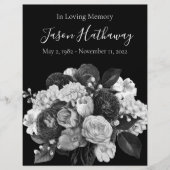 Black & White Floral Funeral Memorial Flyer (Voorkant)