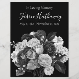 Black & White Floral Funeral Memorial Flyer