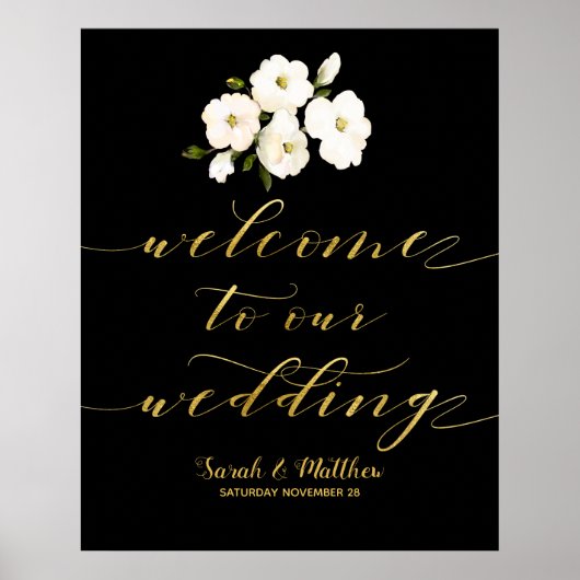 Black White Floral Gold Welkom op ons huwelijk Poster (Voorkant)