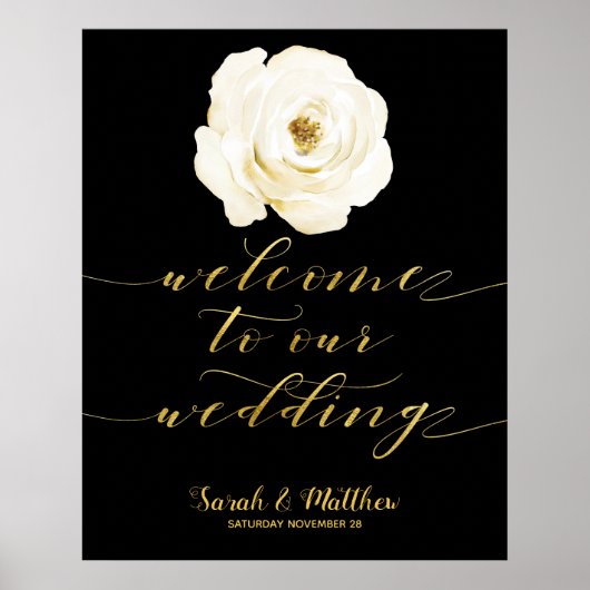 Black White Floral Gold Welkom op ons huwelijk Poster (Voorkant)