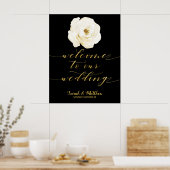 Black White Floral Gold Welkom op ons huwelijk Poster (Keuken)