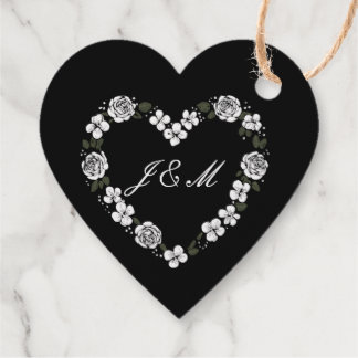 Black & White Floral Heart Wedding Favor Box Bedankjes Labels