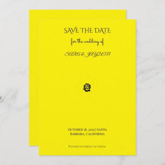 Black & White Floral Line Art – Clipart Design Save The Date (Voorkant / Achterkant)