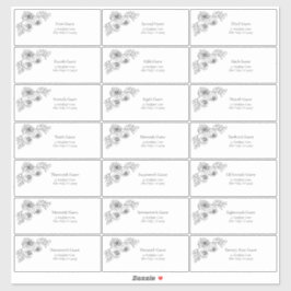 Black White Floral Line Art Guest-adres Sticker